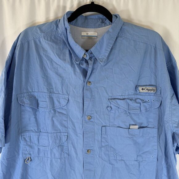 Columbia Shirt Mens 1X Blue Short Sleeve Button Down Shirt Collared Pockets - Picture 2 of 10